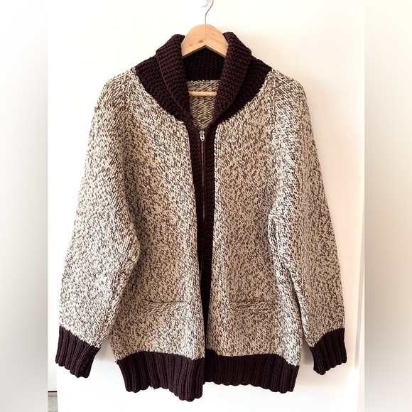 VINTAGE Cowichan Handmade Knit Zip Up Sweater | Large - Picture 1 of 6